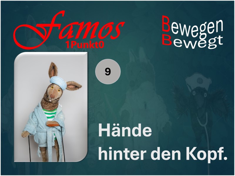 Das Symbolbild zeigt die 9. Übung mit dem Namen "Hände hinter dem Kopf"